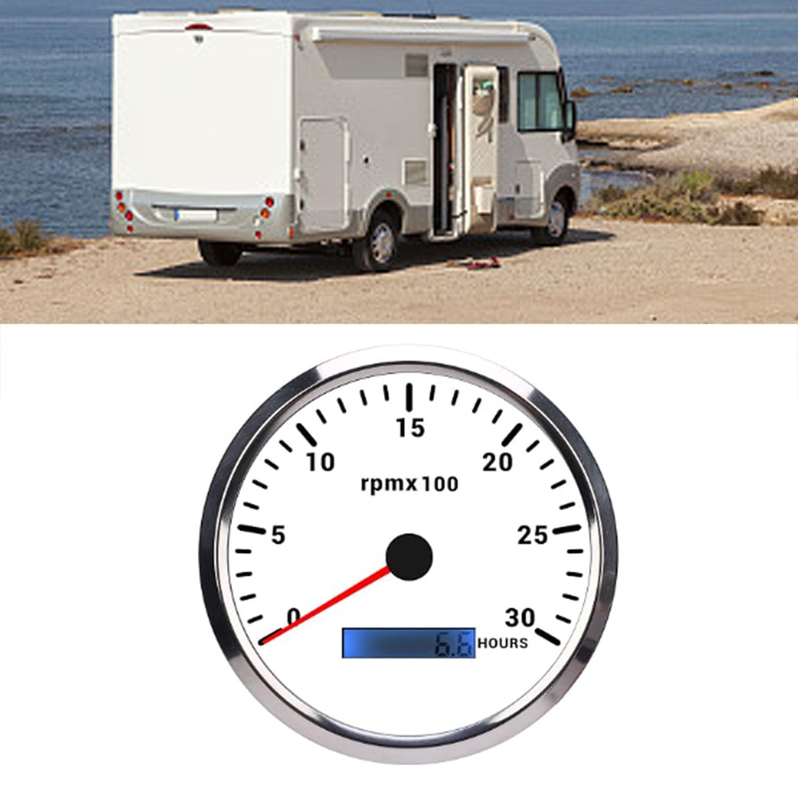 Sorandy Tacómetro con Horómetro, 3000 RPM (0-3000RPM White Dial Silver