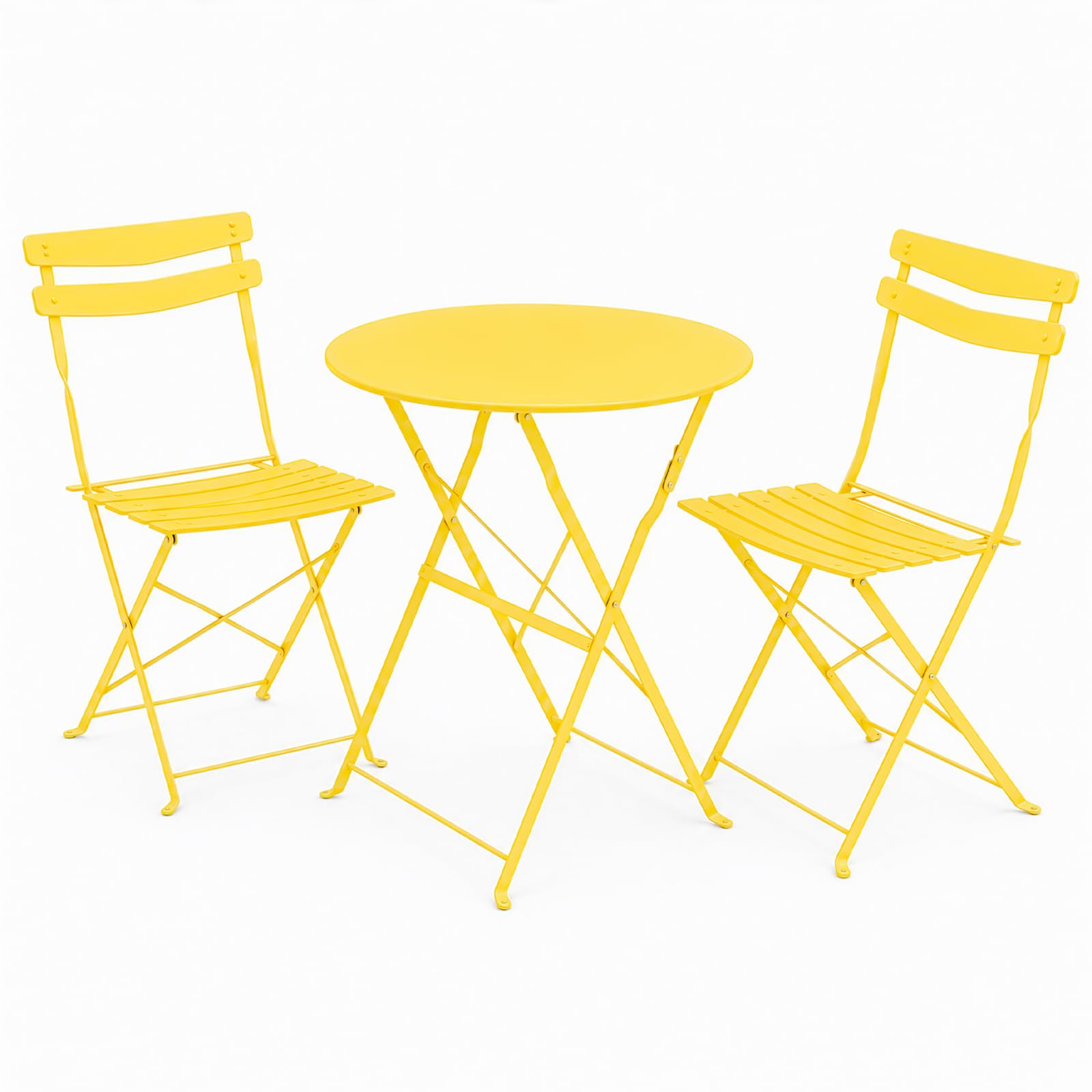 evergoods 3 Piece Folding Bistro Set, Outdoor Garden Furniture Set for 2, Balcony Table and Chairs Set, Space Saving Steel Frame Patio Bistro Set for Balcony, Garden, Yard & Indoor Use (Yellow)