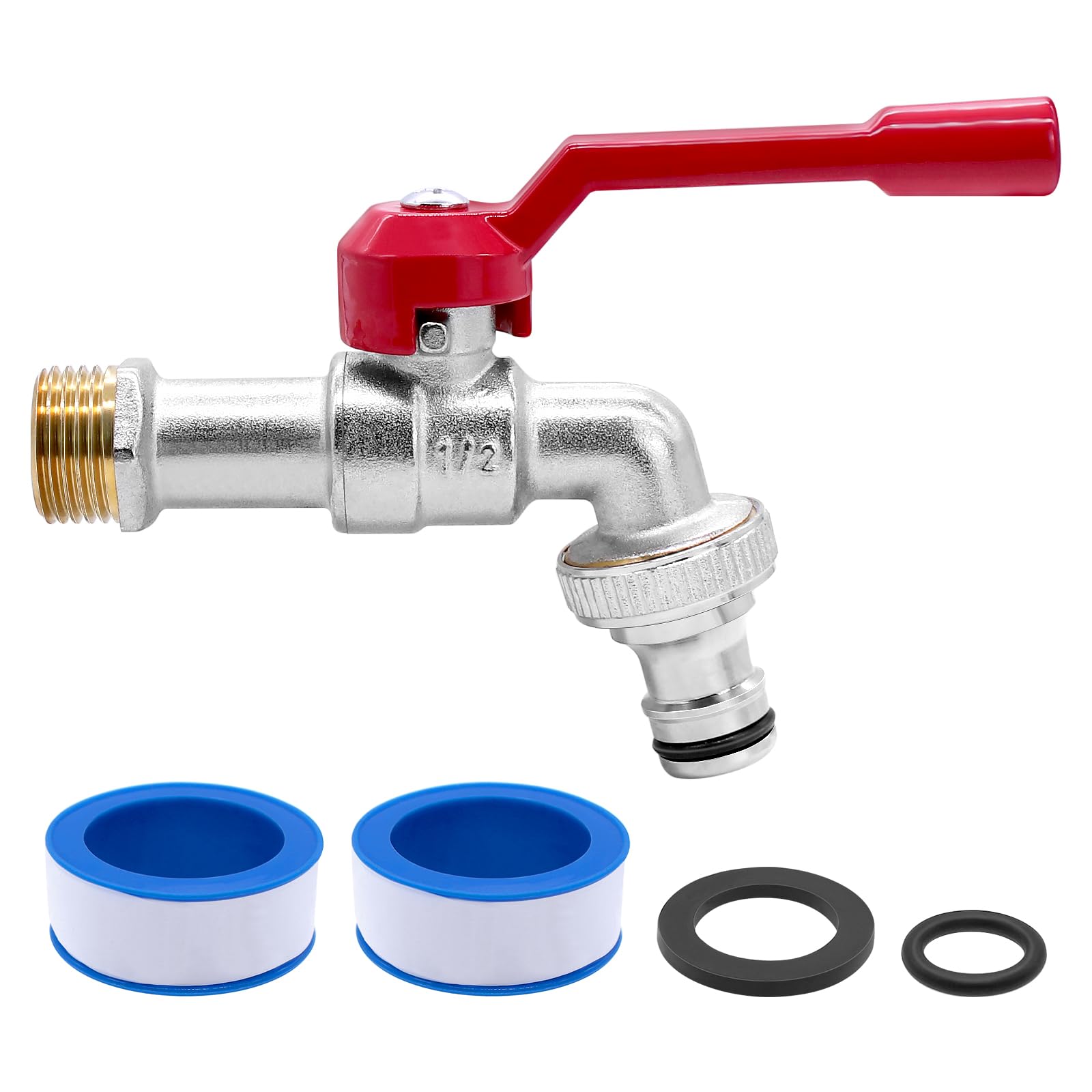 AIMEKE 1/2 Zoll und 3/4 Zoll Wasserhahn Garten Messing Kugelhahn Aussen Frostsicher -20℃ Auslaufhahn Hitzebeständig 120℃ Außenwasserhahn mit Schlauchanschlüsse (Rot-A, 1/2 Zoll)
