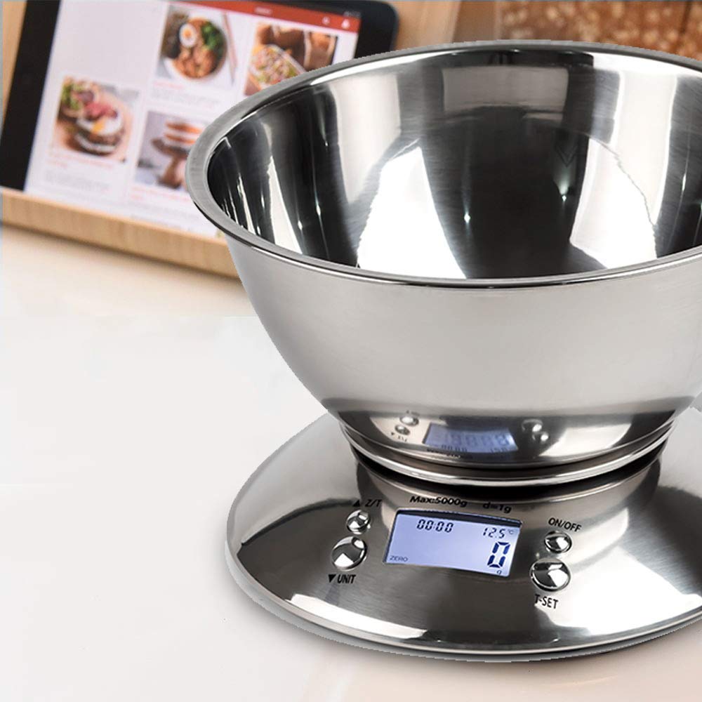 Bilancia da Cucina,Ad Alta Precisione Piattaforma Elettronica Bilancia da Forno Prodotti Alimentari Frutti Di Peso in Acciaio Inox da Cucina Elettronica Bilancia Spalato con la Ciotola