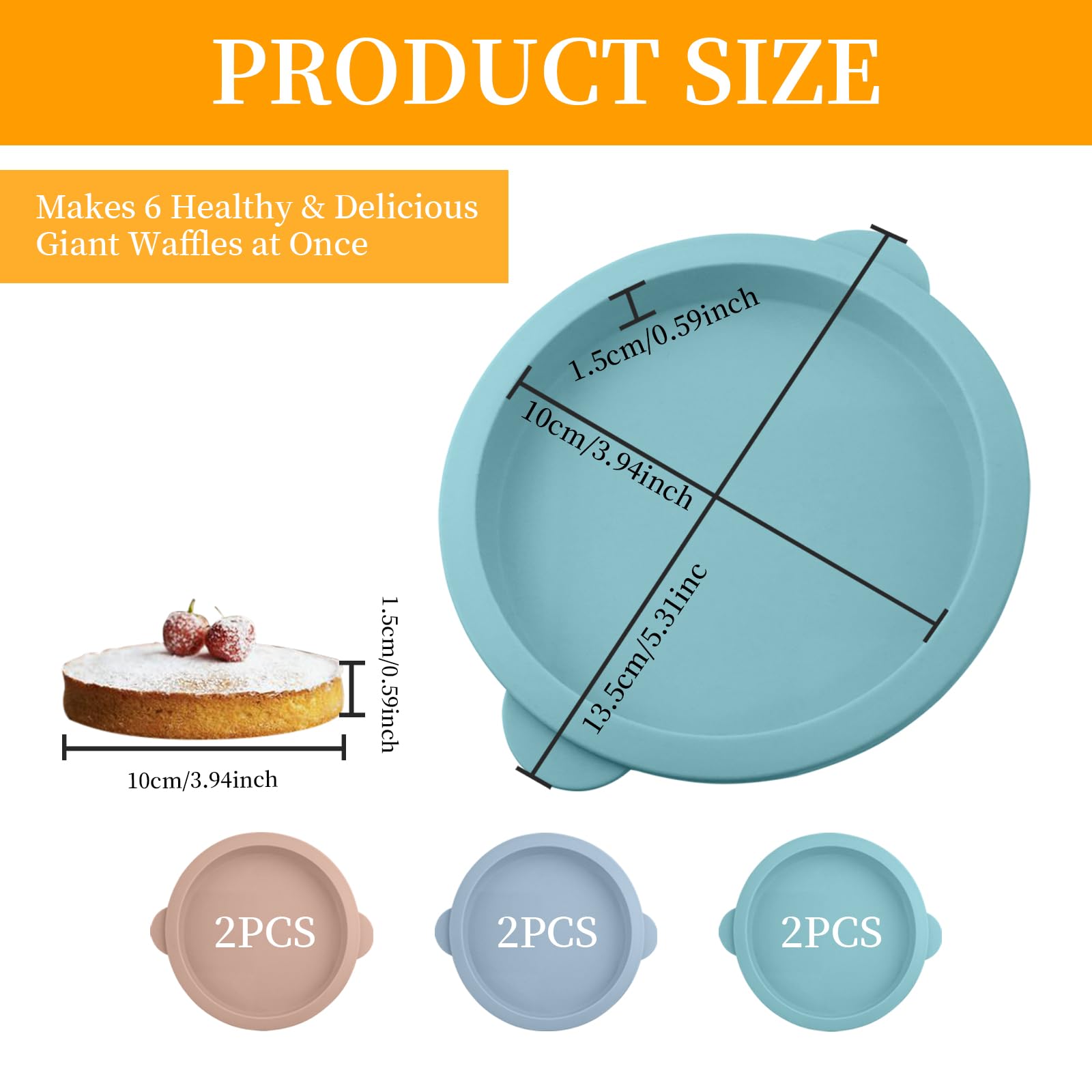 Hevysuo 6 Pack Round Silicone Layer Cake Mold,10cm Air Fryer Egg Mould for Muffin Lids,Toast,Non-Stick Cupcake Baking Mould Kitchen Bake Tool,Blue,Pink,Green Two Each Color - Image 2