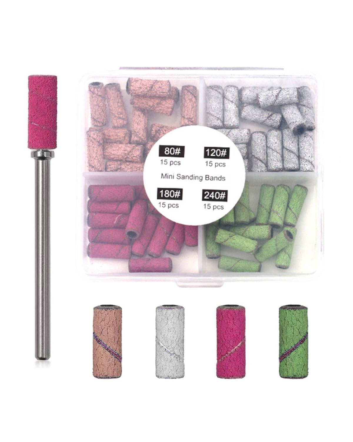 Fresa per Unghie,60 Pcs Abrasivi Fresa Unghie Professionale con 1 Punte,Granulometria 80/120/180/240,Accessoriunghie per Manicure e Pedicure(4 Colori B)