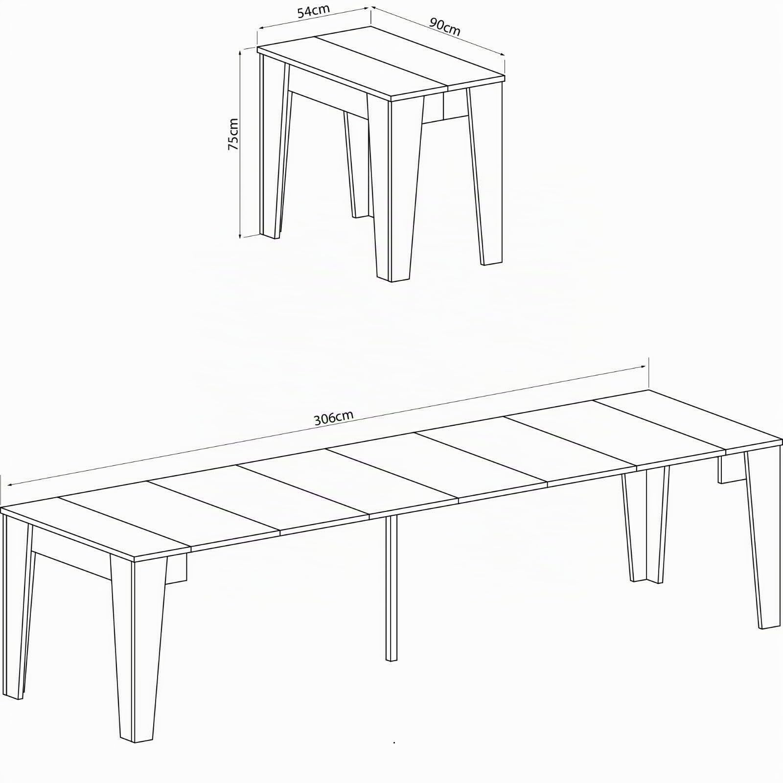 Arreditaly Consolle Allungabile Moderna Tavolo Estensibile Da 54 A 306 cm Con 6 Allunghe Ideale Per 14 posti Salvaspazio Guide In Metallo Design Per Soggiorno Salotto Cucina Ingresso Bianco
