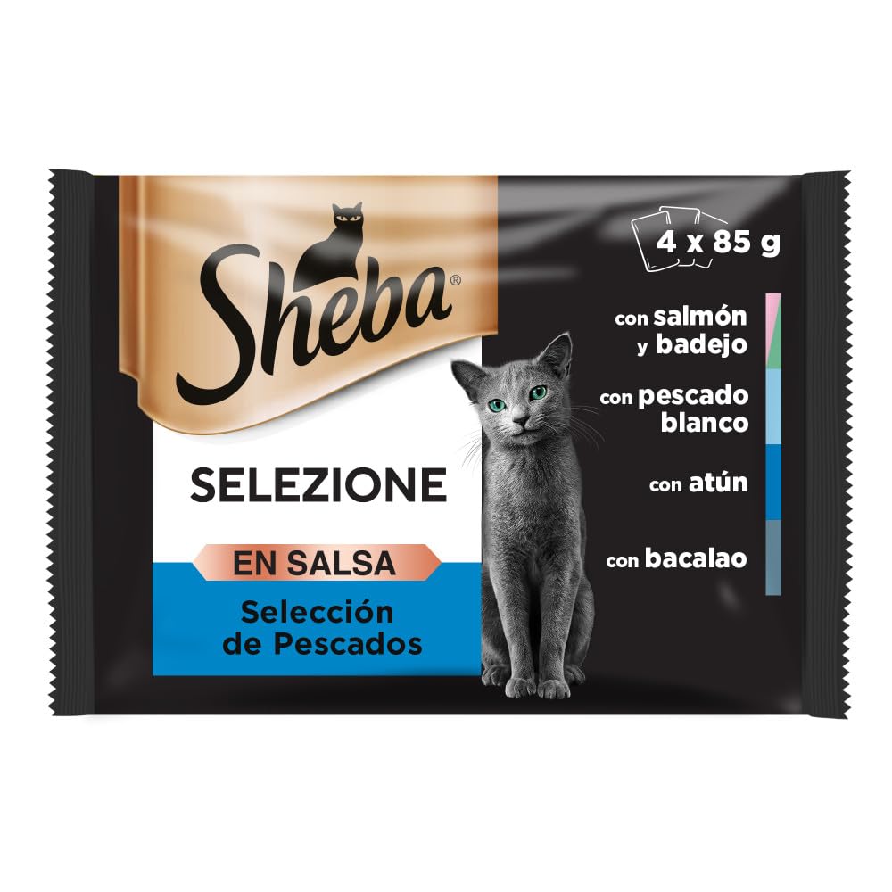 Sheba Mini Filets en sauce pour chat adulte – Nourriture humide pour chats - sélection aux poissons – Sachets fraîcheur 48 x 85g