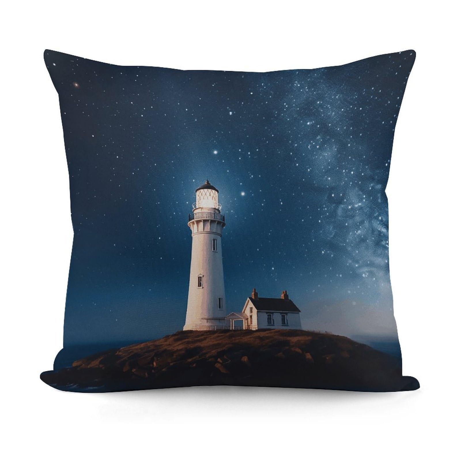 VstaDank Lighthouse Under Starry Night Sky Throw Pillow Covers Fade-Resistant Plush Pillow Case Cozy Square Cushion Case Removable Pillowcase Exquisite Pillow Shams Soft Pillow Protector 18"x18"