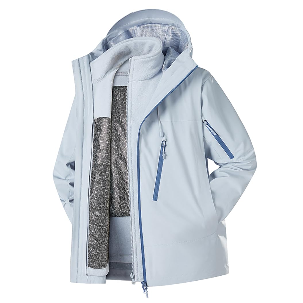 LANGWEI Giacca da Trekking 3 in 1 con Cappuccio Rimovibile Antivento Impermeabile E Resistente all'Usura