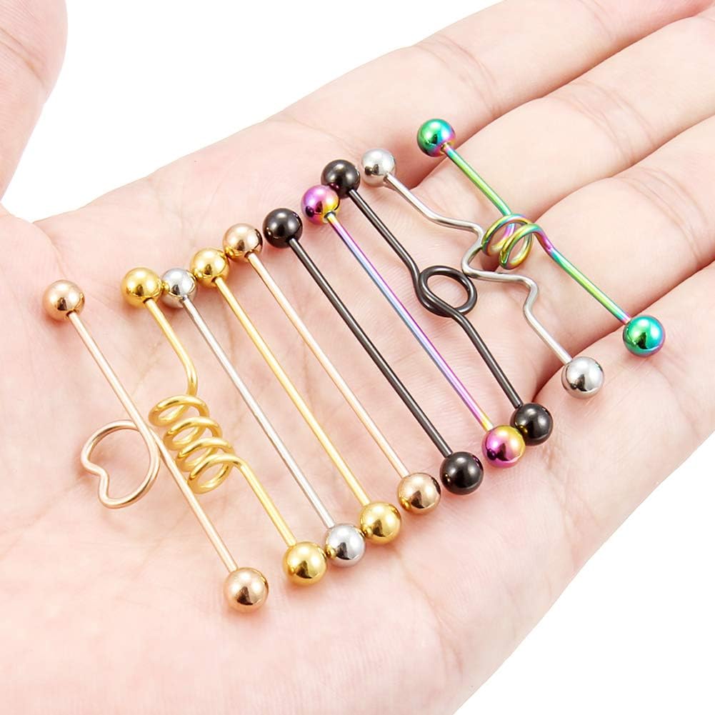 SCERRING 16G 14G Surgical Steel Industrial Barbell for Women Men Cartilage Earring Helix Rings Body Piercing Jewelry 1 1/2 Inch 38mm 10PCS