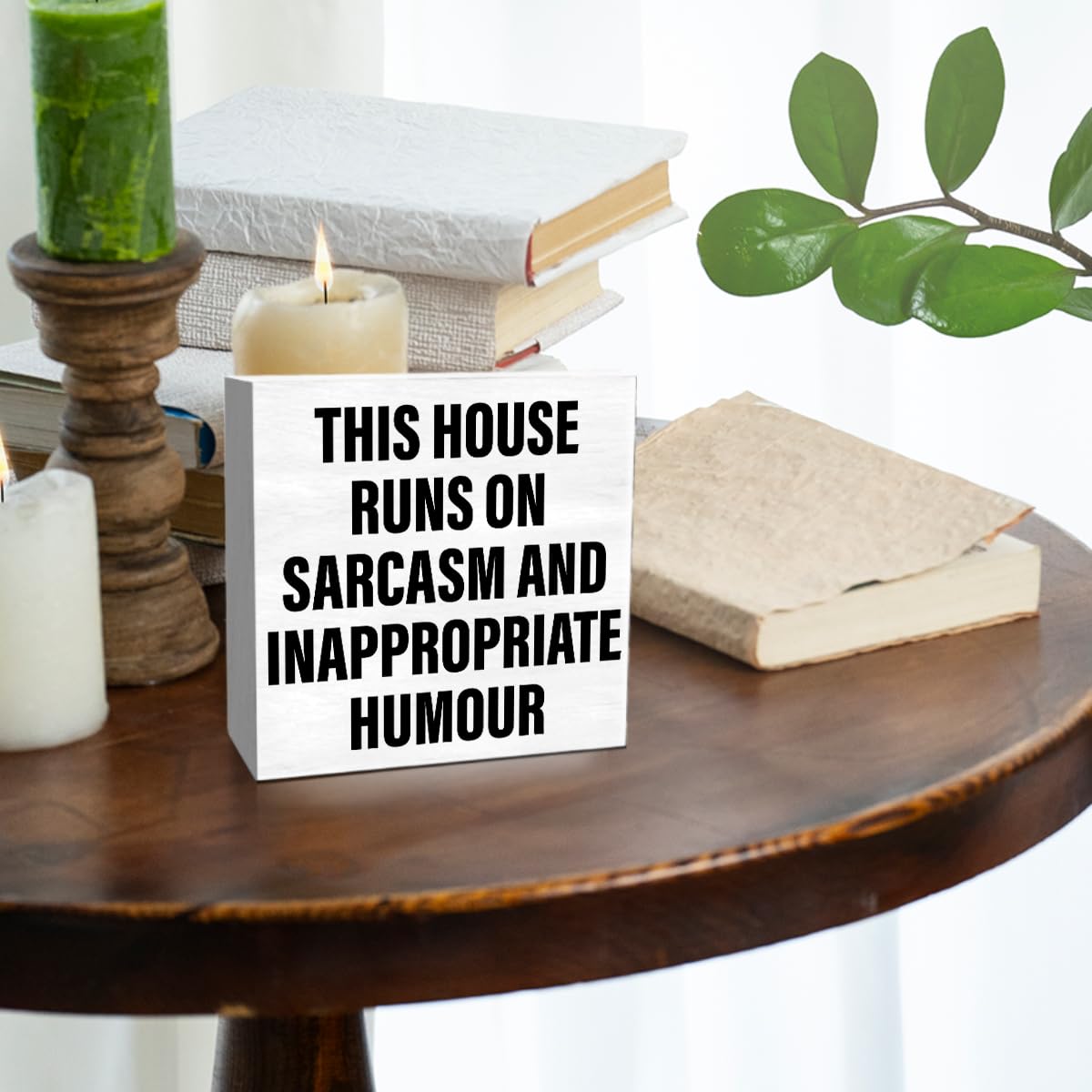 thoqii Home Decor Wooden Box Sign Funny Home Decoration for Living Room Bedroom Housewarming Gifts New Home House Decor, This House Runs on Sarcasm