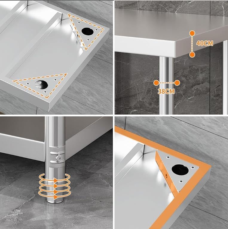 Table de préparation en acier inoxydable avec double étagère et pieds réglables - 7