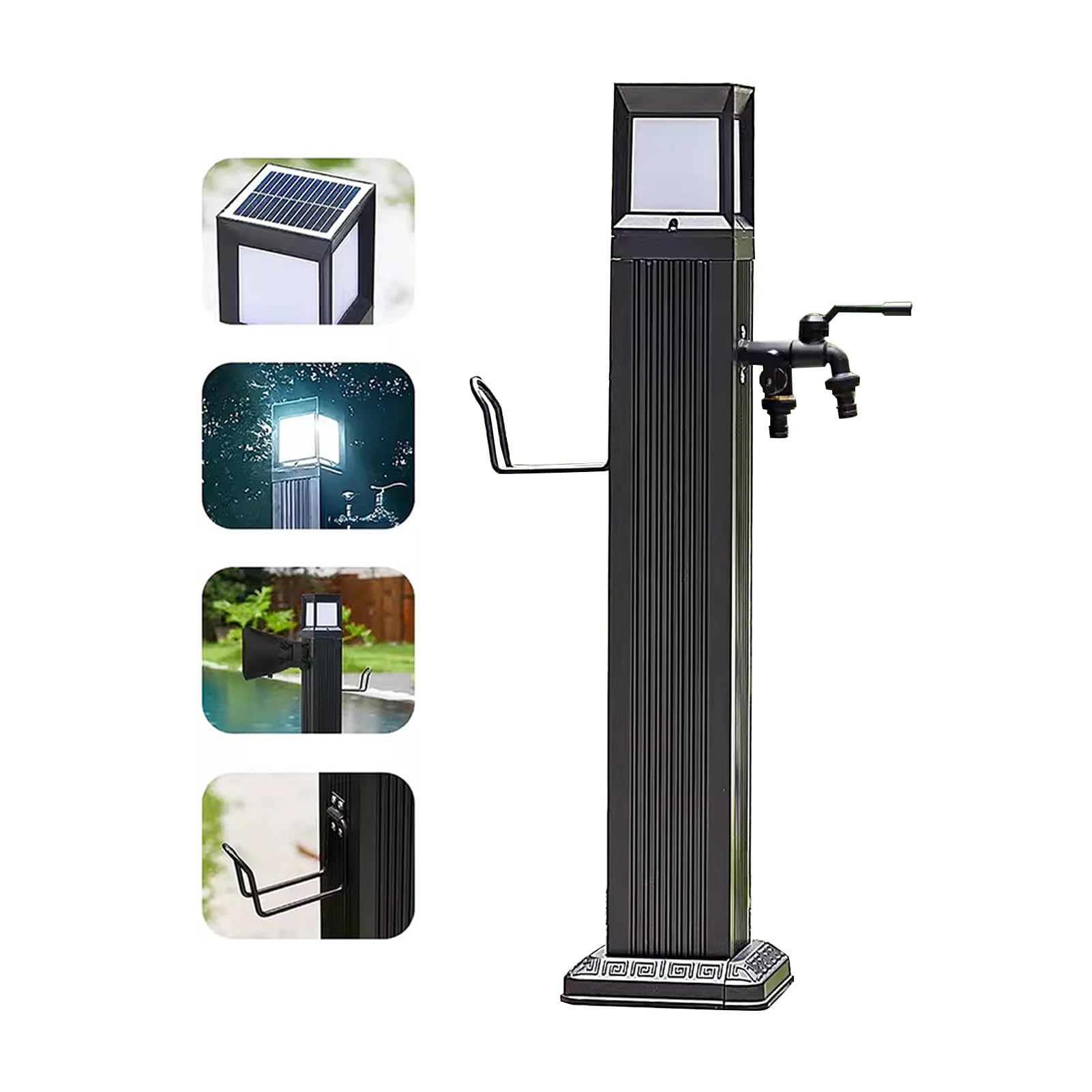 Colonna D'acqua con Luce LED Solare, Fontana da Giardino Esterno Metallo Fontanelle da Giardino Rubinetti da Esterno Ottone (Color : Column With dual faucet, Size : 73cm)