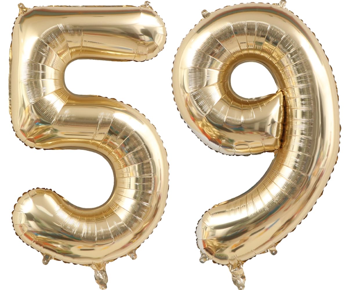 Light Gold Number 59 Foil Balloons 40 Inch White Gold 59 Mylar Balloon | 59th Birthday Big Giant Jumbo Helium Balloons 59 or 95 Anniversary Banquet Events Party Decorations Supplies