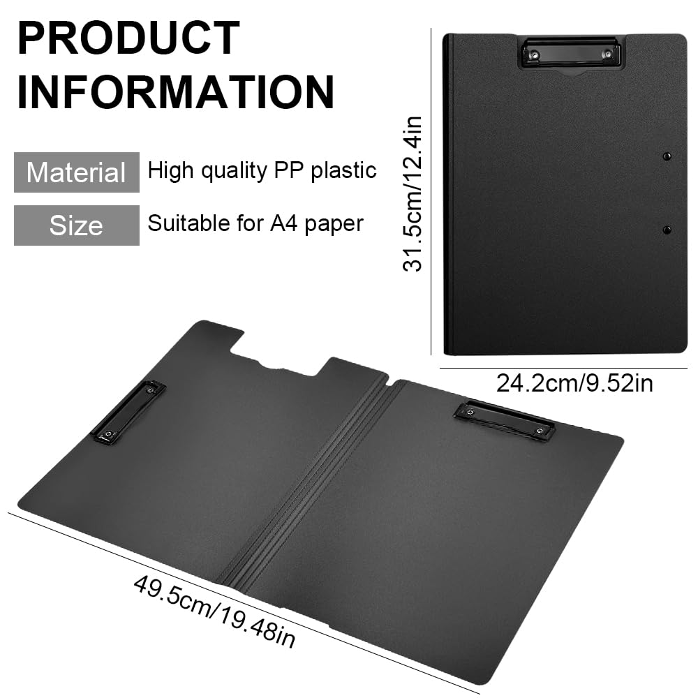 2 Pièces Porte Documents A4, Porte-bloc A4, Planche à Pince Avec Fonction de Rangement (avec 2 Clips), Porte-blocs en Plastique Léger pour Le Commerce, Le Bureau, L'école (Noir et Bleu