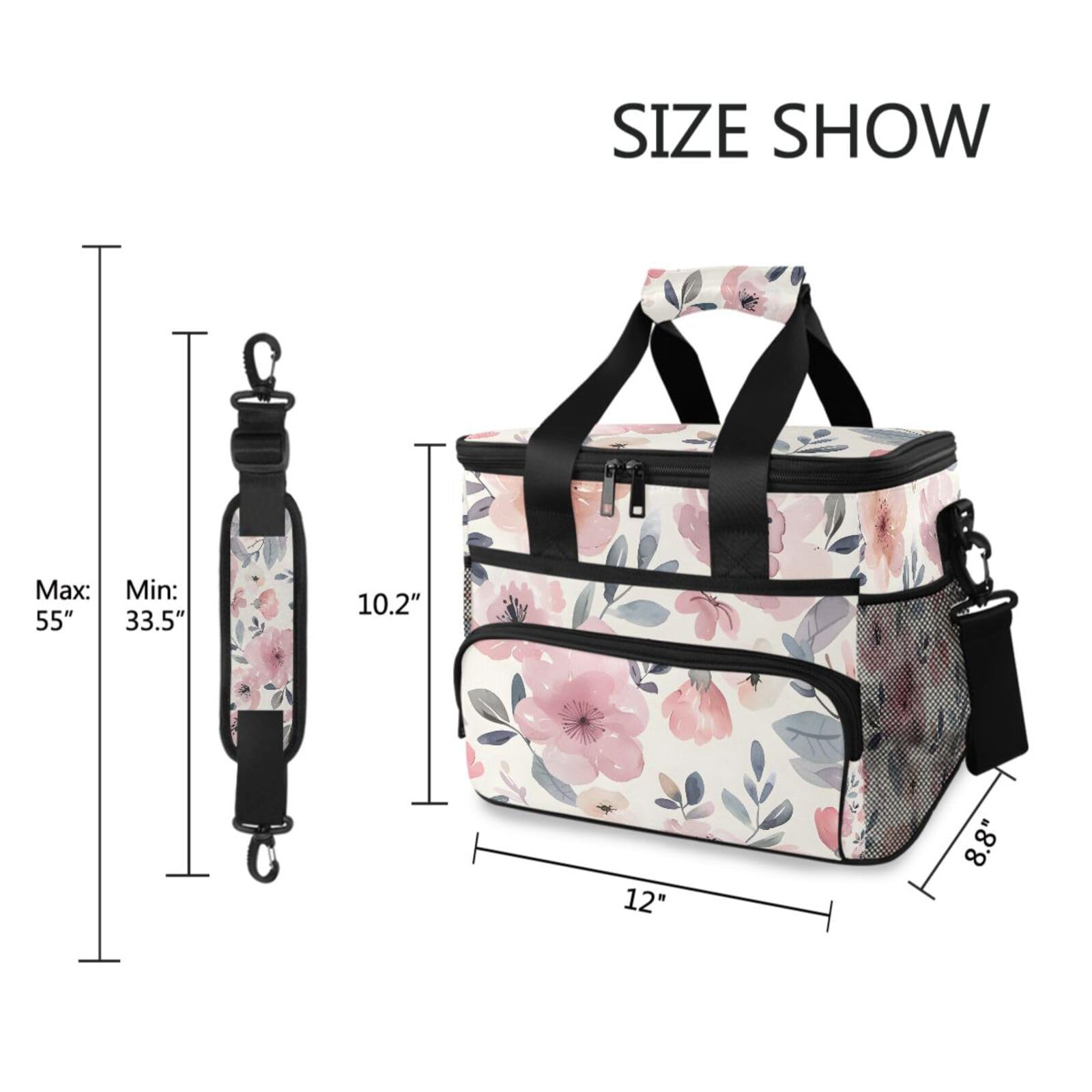 Bolsa térmica grande con estampado de acuarela floral rosa y teñido anudado, bolsa térmica para picnic, 15 L, 24 latas, impermeable, para adultos, hombres y mujeres