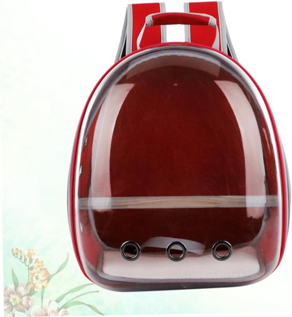 Mipcase Portable Parrot Backpack Carrier Breathable Pet Travel Bag with Transparent Window and Wooden Bar for Outdoor Use for Birds Red