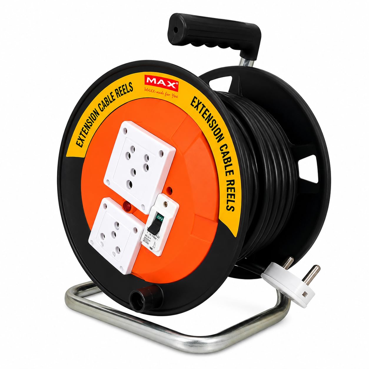 MAX Extension Drum 25 Meter Wire (1.5MM, 3 Core Cable)|with Two Universal ISI Marked 6/16 Amps sockets|32 Amp MCB Switch and with Indicator|Cable Reel|Heavy Duty|Extension Cord Reel|-image-28