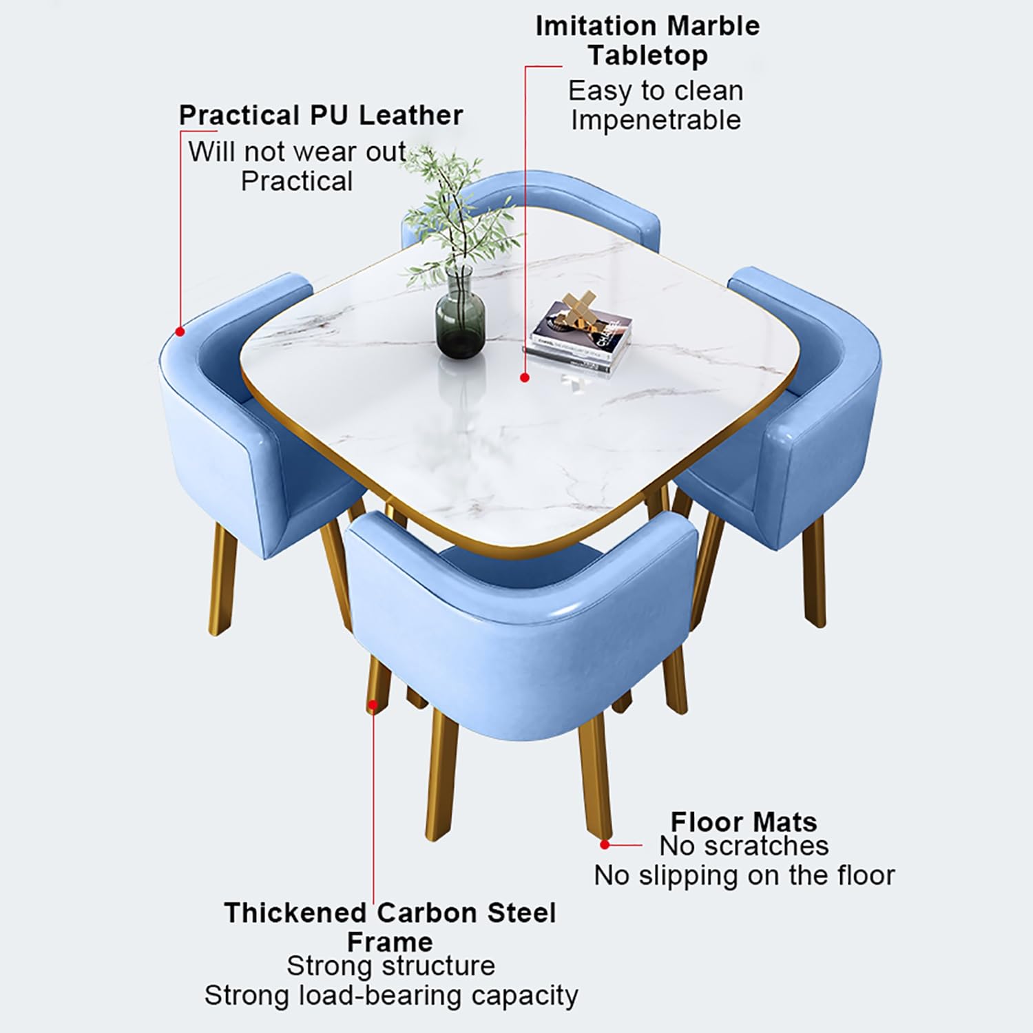 Juego de Mesa y sillas cuadradas, combinación de 4 sillas para recepción, Sala de Estar, Cocina y Comedor.