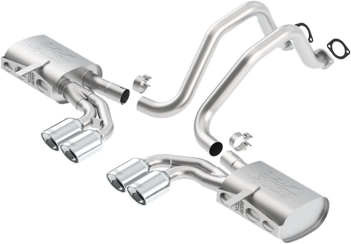 BORLA 140428 Cat-Back Perf. Exh. Sys. for '97-'04 Chevrolet Corvette (C5) V8 & Corvette Z06 (C5) V8 T-304 Stainless Steel ATAK Dual Center Rear Exit Dual 4.25"x3.5" Oval Polished T-304 Tips Each Side