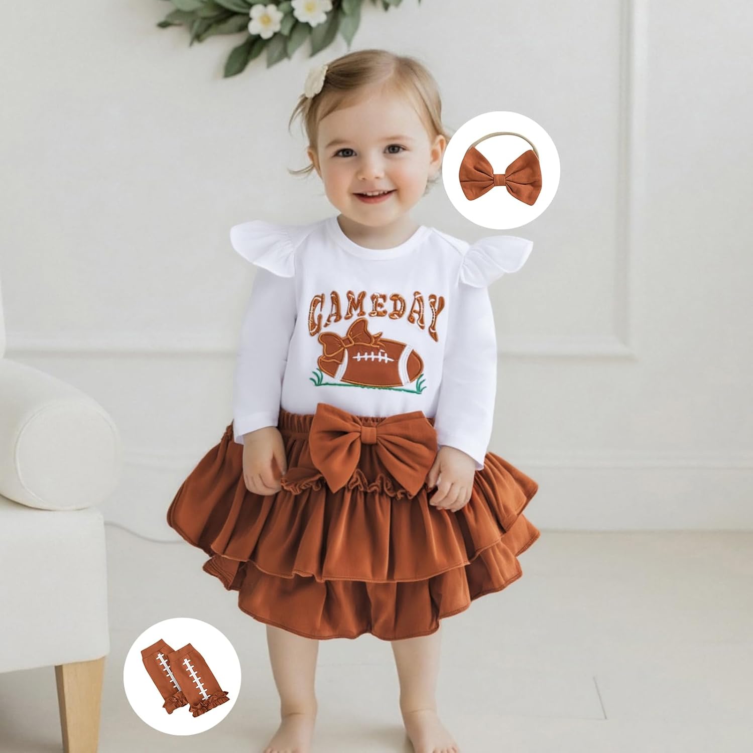 Baby Girl Golf Outfit Newborn Short Sleeve Onesie Hole In One Romper Skirt Shorts Set Summer Clothes With Socks - Image 3