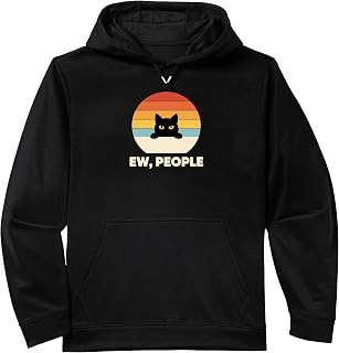 Cat Introvert Retro Sunset Peeking Black Cat - EW, PEOPLE Performance Hoodie