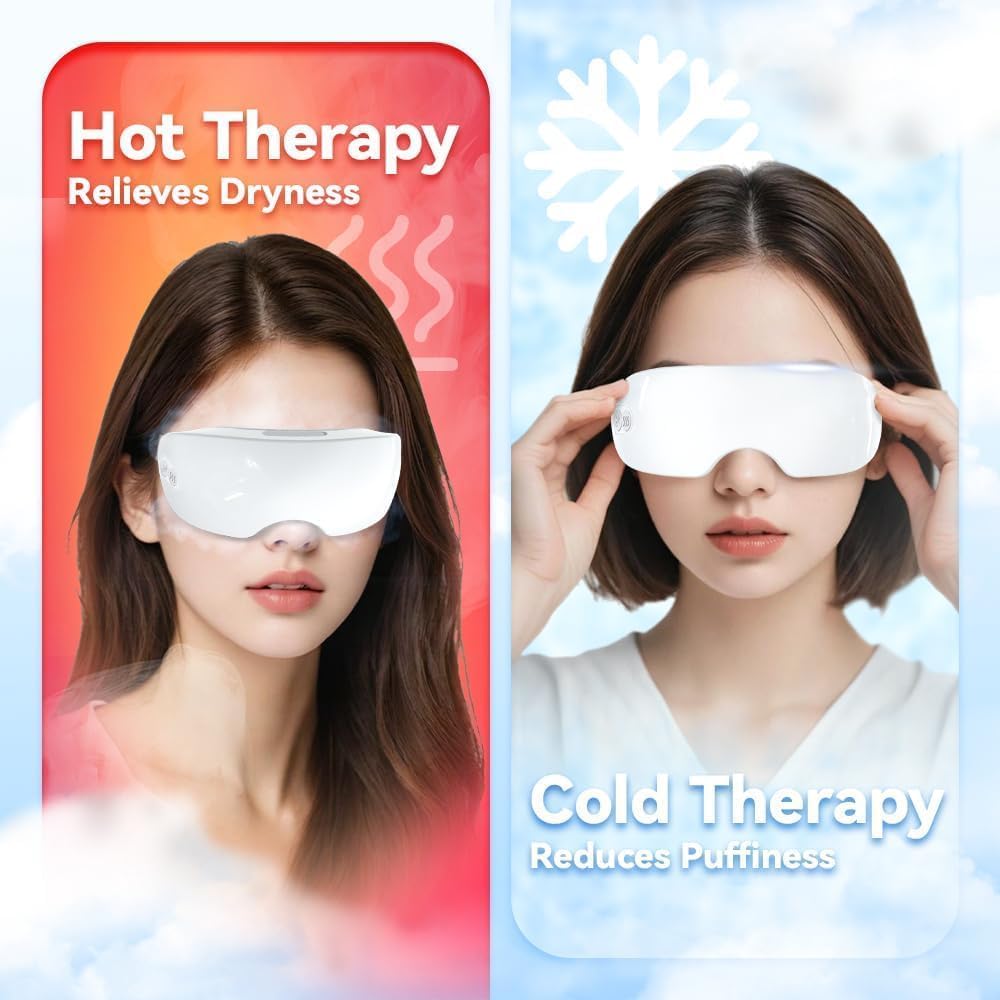 Sleep Mask for Sleeper Men Women, Eye Massager, Fast Heating Eye Steamer, 2 Levels Adjustable Smart Hot & Cold Steam Mask for Dark Circles, Puffiness, Dry Eyes, 3D Curved Groove 360° (White B)