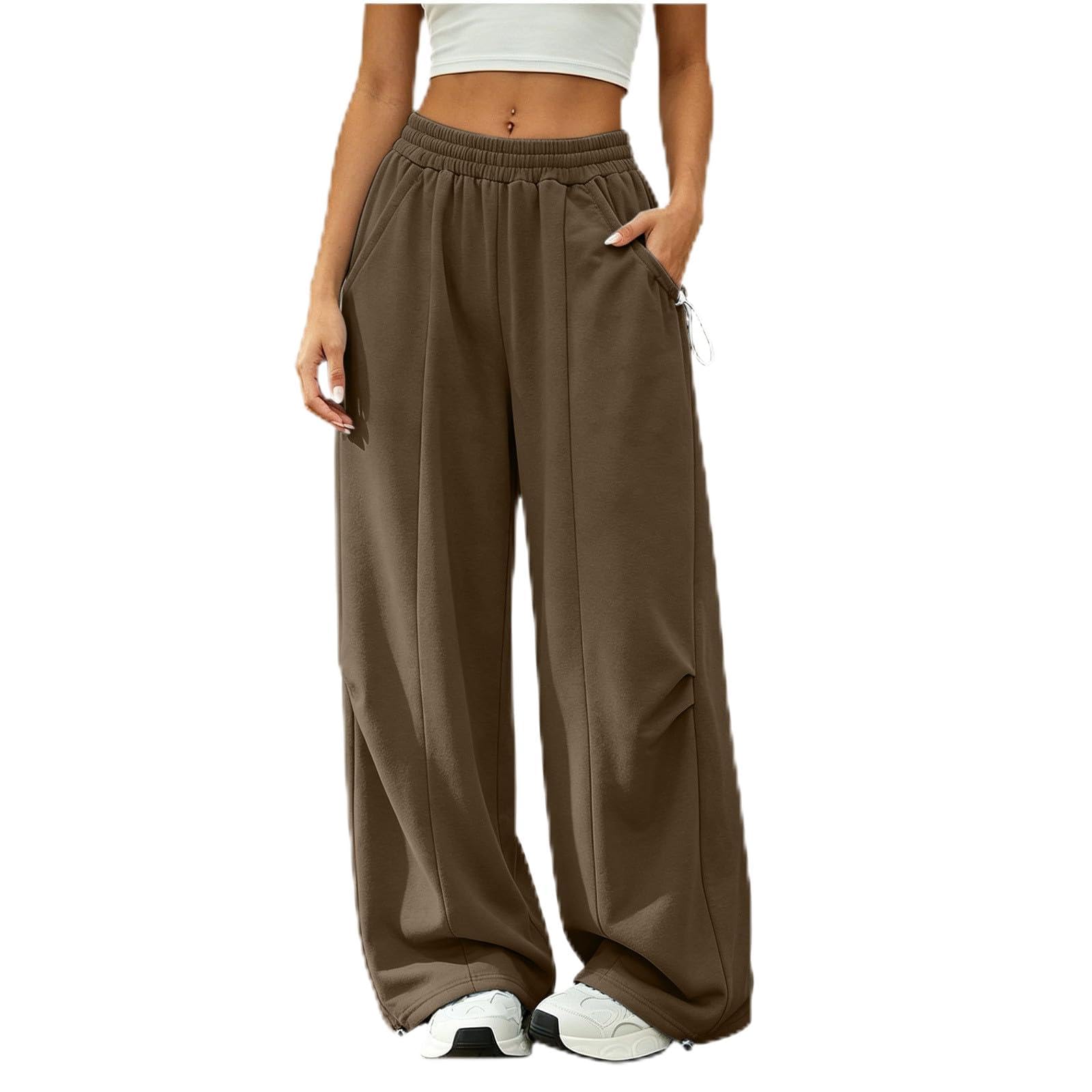 Pantaloni Sportivi Donna Pantaloni a Gamba Larga con Elastico in Vita Pantalone Jogger con Coulisse Comodi Pantlone Cotone Morbidi Casual Pant Baggy Tinta Unita Pants Lunghi per Yoga e Fitness