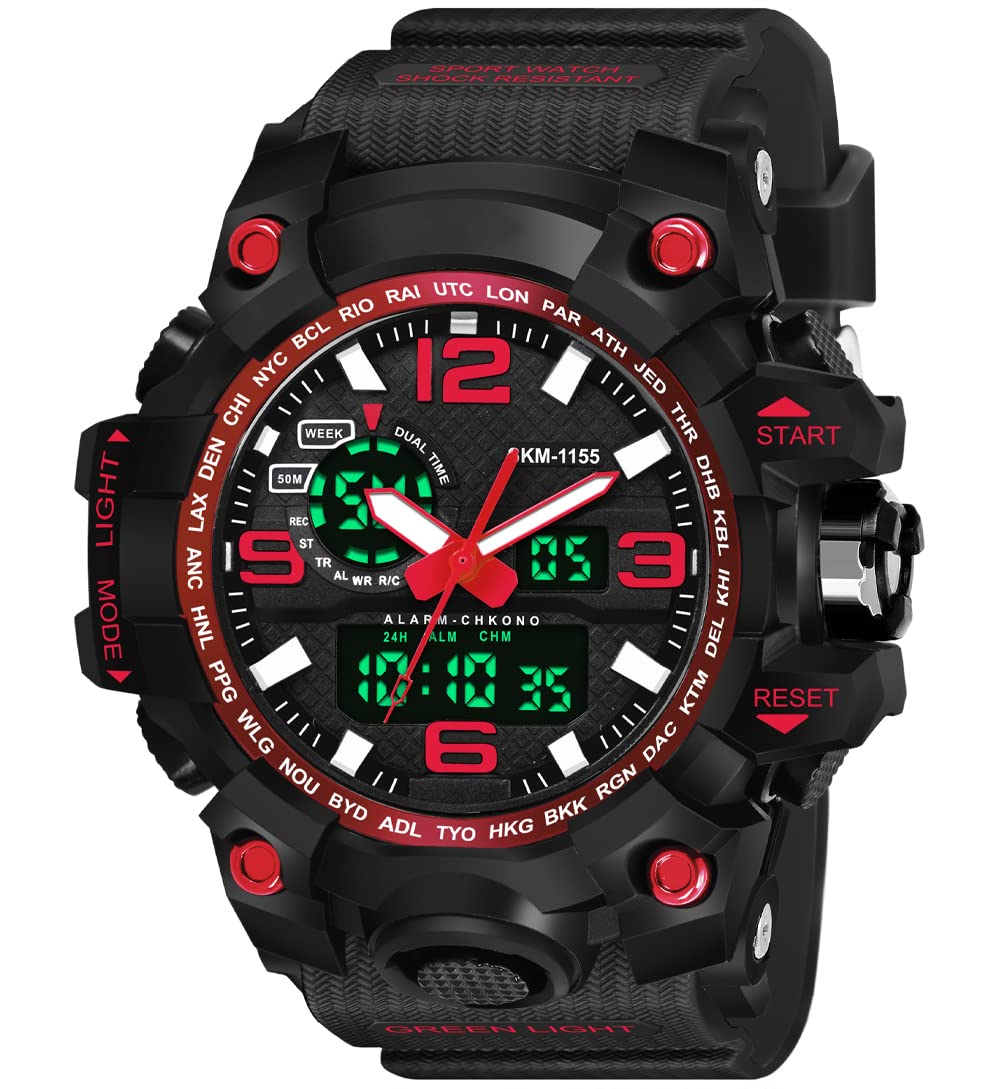 Shocknshop Analog Digital Black Dial Sports Multi Functional Plastic Watch For Men Boys -SK08B (Red) (B0BPHVV947) Amazon Price History, Amazon Price Tracker