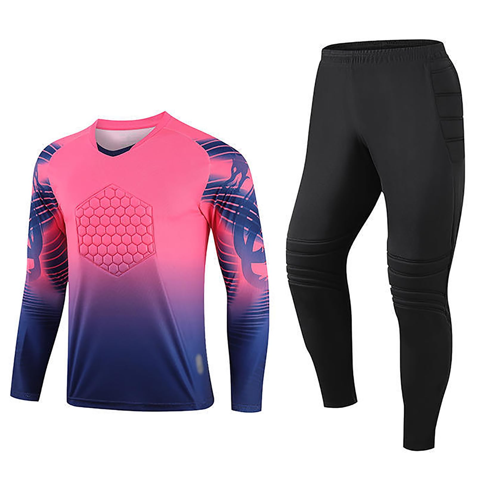 Conjuntos de Camisetas Fútbol Anti Choques para Hombres Niños Uniforme Trajes Portero Fútbol(Size:XXL,Color:Rojo Rosa)