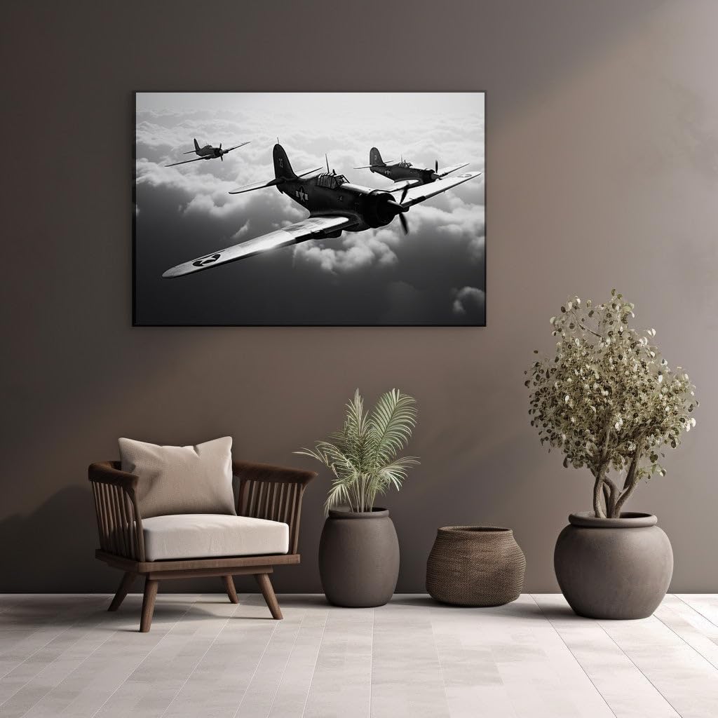 Canvas for Living room. Soaring Sentinels of the Skies � The Tale of World War II Propeller Planes, 27 x 18 inch Canvas Wall Art - Wall Art Digital Painting - Modern Home Decor