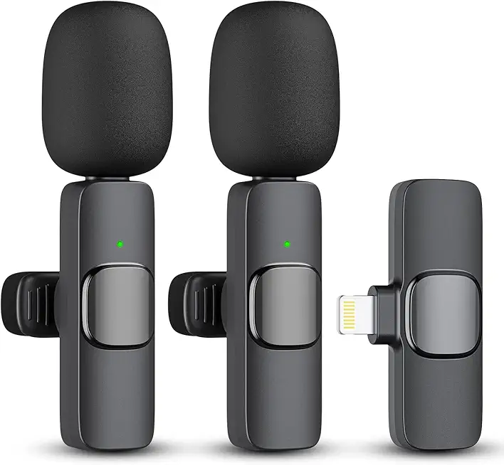 2 Pack Professional Wireless Lavalier Microphone for iPhone iPad(iPhone 14 and Below), Lapel Mics Plug-Play Clip on Lapel Mic for YouTube, Recording, Vlog, Facebook Live