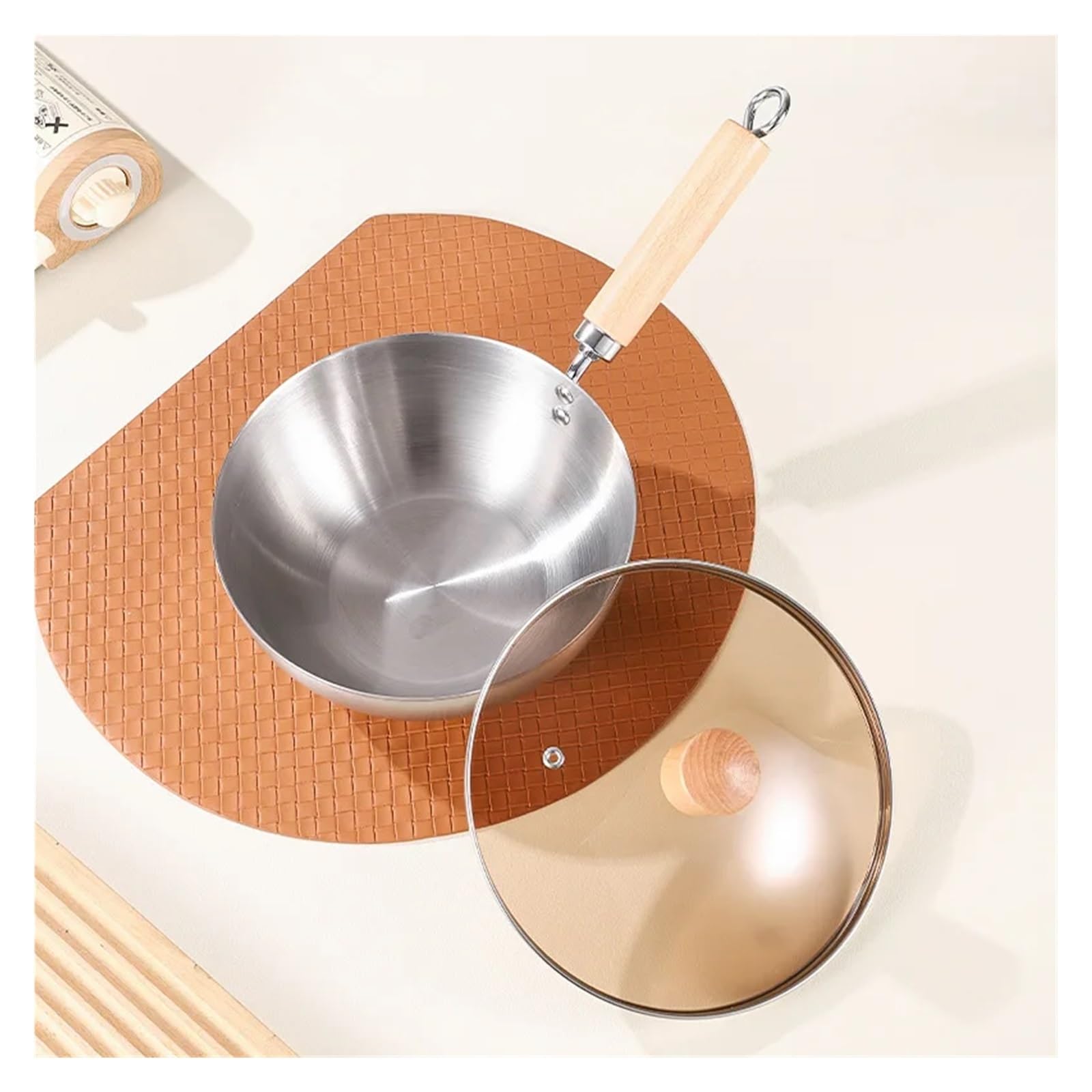 Padella antiaderente da 20 cm, wok con coperchio, in acciaio inox, for fornelli a induzione, fornelli a gas, pentole for cucinare zuppe
