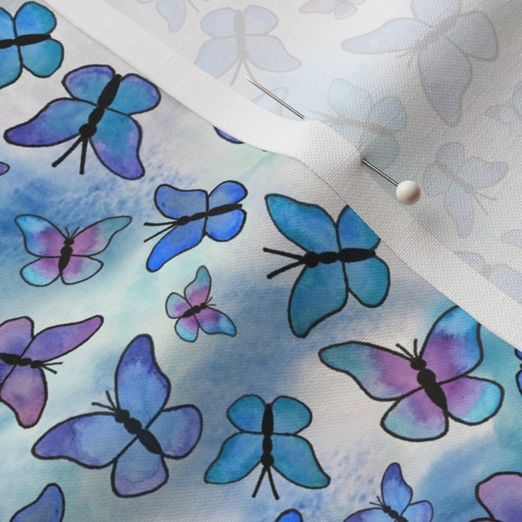 Spoonflower Fabric - Butterflies Watercolor Dream Blue Purple Butterfly Printed on Petal Signature Cotton Fabric by The Yard - Sewing Quilting Apparel Crafts Decor