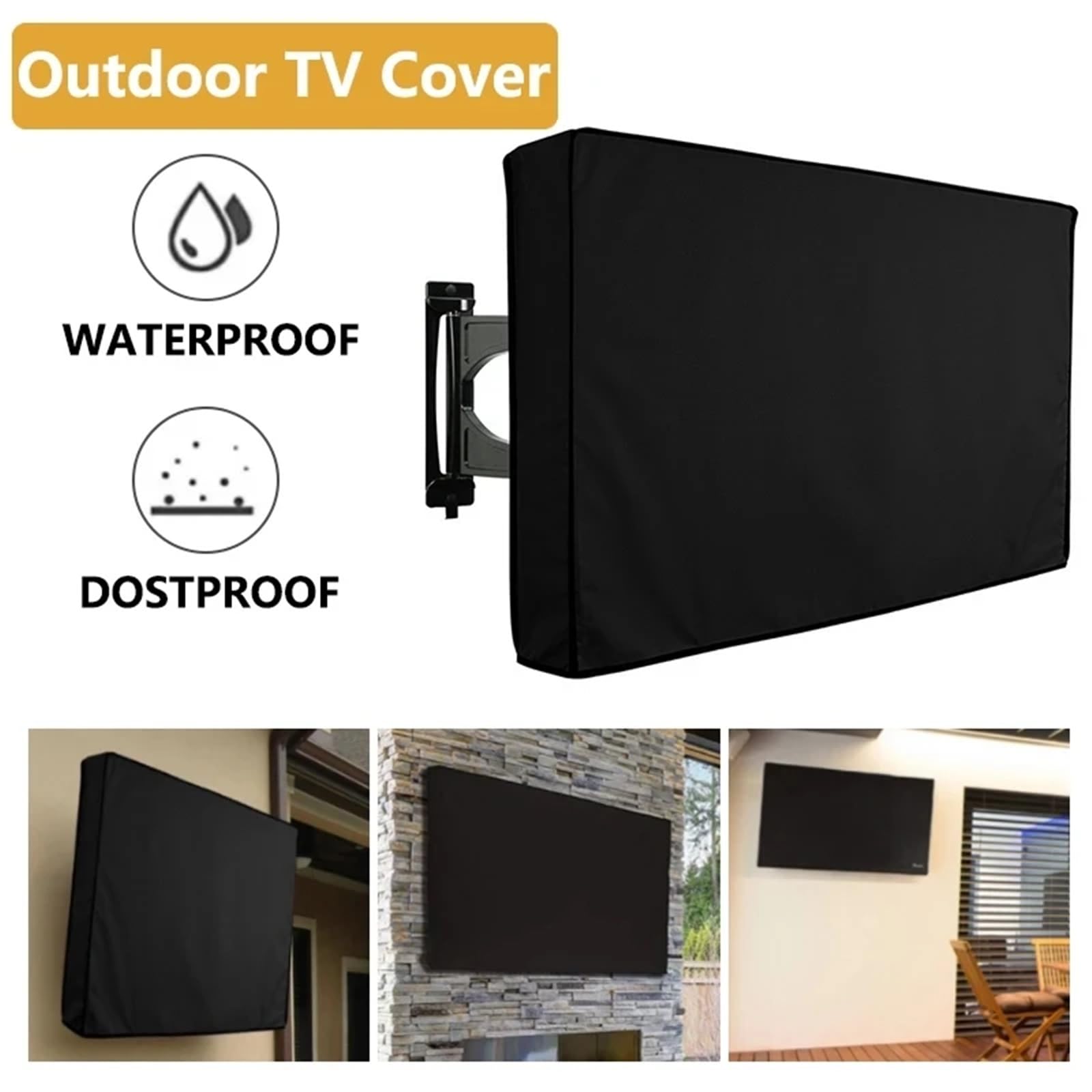 Cubierta Para Tv Funda de Tela Gruesa for TV al Aire Libre o televisores Exteriores con Bolsillo for Control Remoto TV Impermeable, Resistente a la Intemperie y al Polvo(Grey,46x48inch TV)