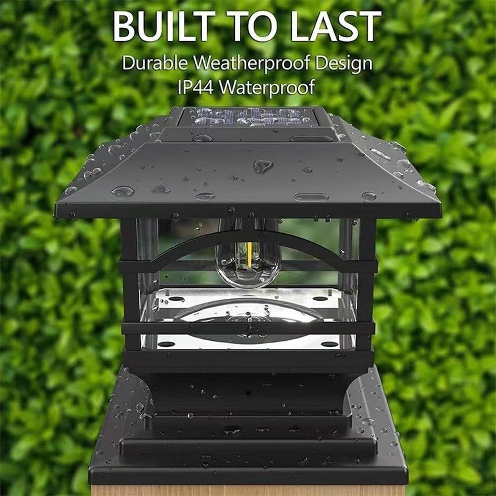 Solar Pfostenkappenleuchten für 6,3x6,3 Zoll Zaunpfosten, Wasserdicht IP65, 2 Lichtmodi, Automatische Dämmerungsdämmung, ABS Wetterfest für Holz Vinyl PVC(Black)