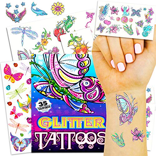Butterfly Stickers Glitter Tattoos Party Favors Pack (70 Temporary Tattoos, 80 Butterfly Stickers)