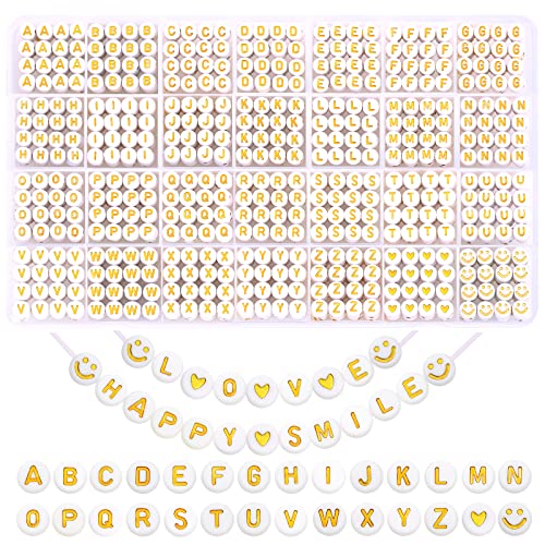 DTYDECLE 1400 Stück Goldene Alphabet Perlen, 7 mm Acryl Rund Buchstaben perlen Set Herzen Spacer Perlen für Schmuckherstellung DIY Armbänder Halsketten Handwerk