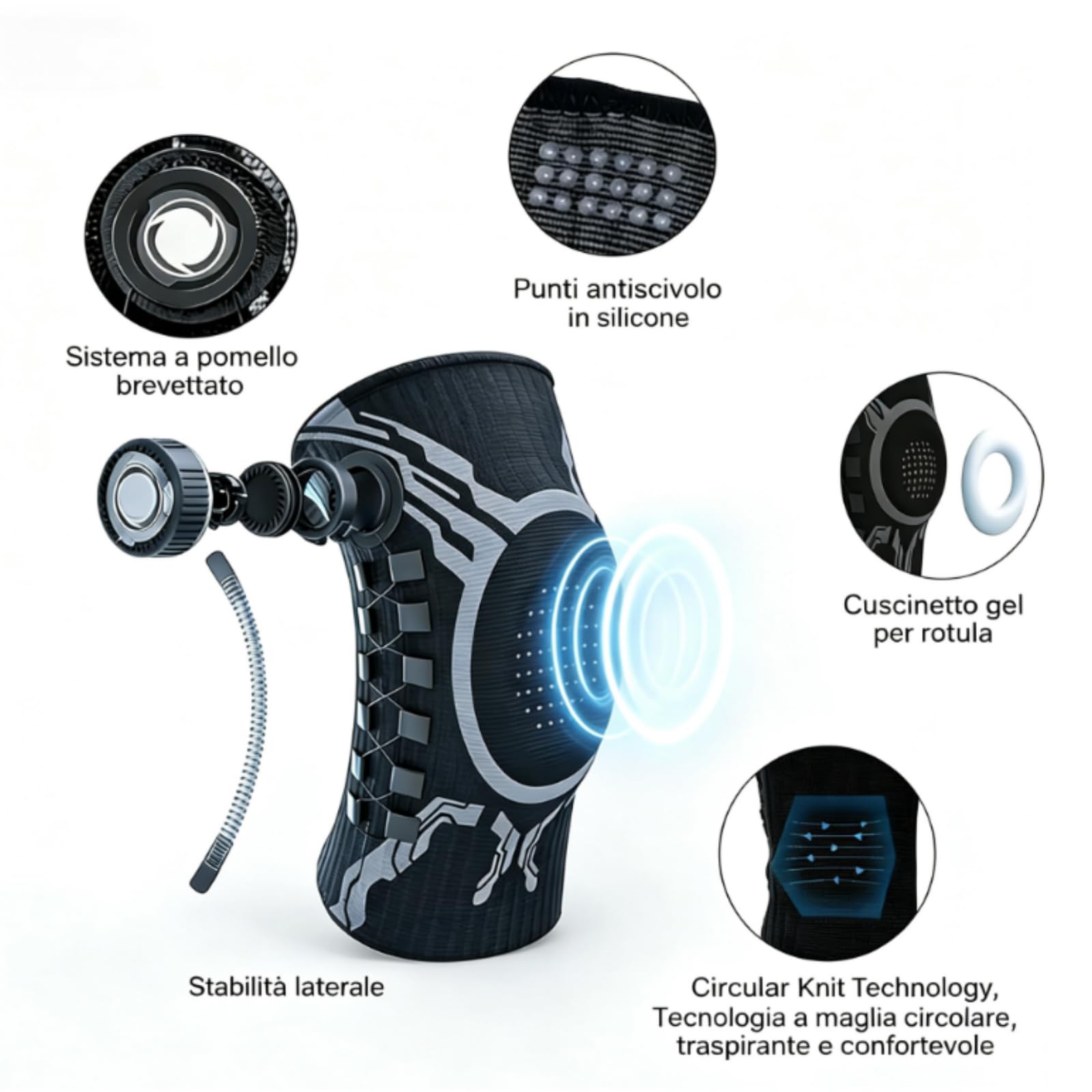 MEIION RipoZen Ginocchiera Regolabile con Manopola | Supporto Ginocchio Stabile Traspirante,Design Ergonomico Antiscivolo per Sport e Uso Quotidiano