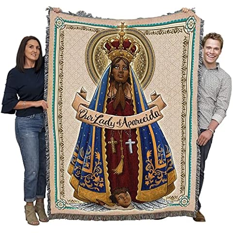 Lady of Aparecida Blanket -Blessed Virgin Mary - Patron of Brazil - Religious Gift Tapestry Throw Woven from Cotton - Made in The USA (72x54) Cover