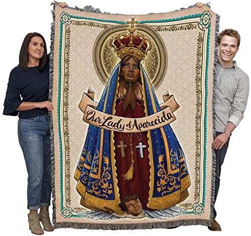 Pure Country Weavers Lady of Aparecida Blanket -Blessed Virgin Mary - Patron of Brazil - Religious Gift Tapestry Throw Woven from Cotton - Made in The USA (72x54)