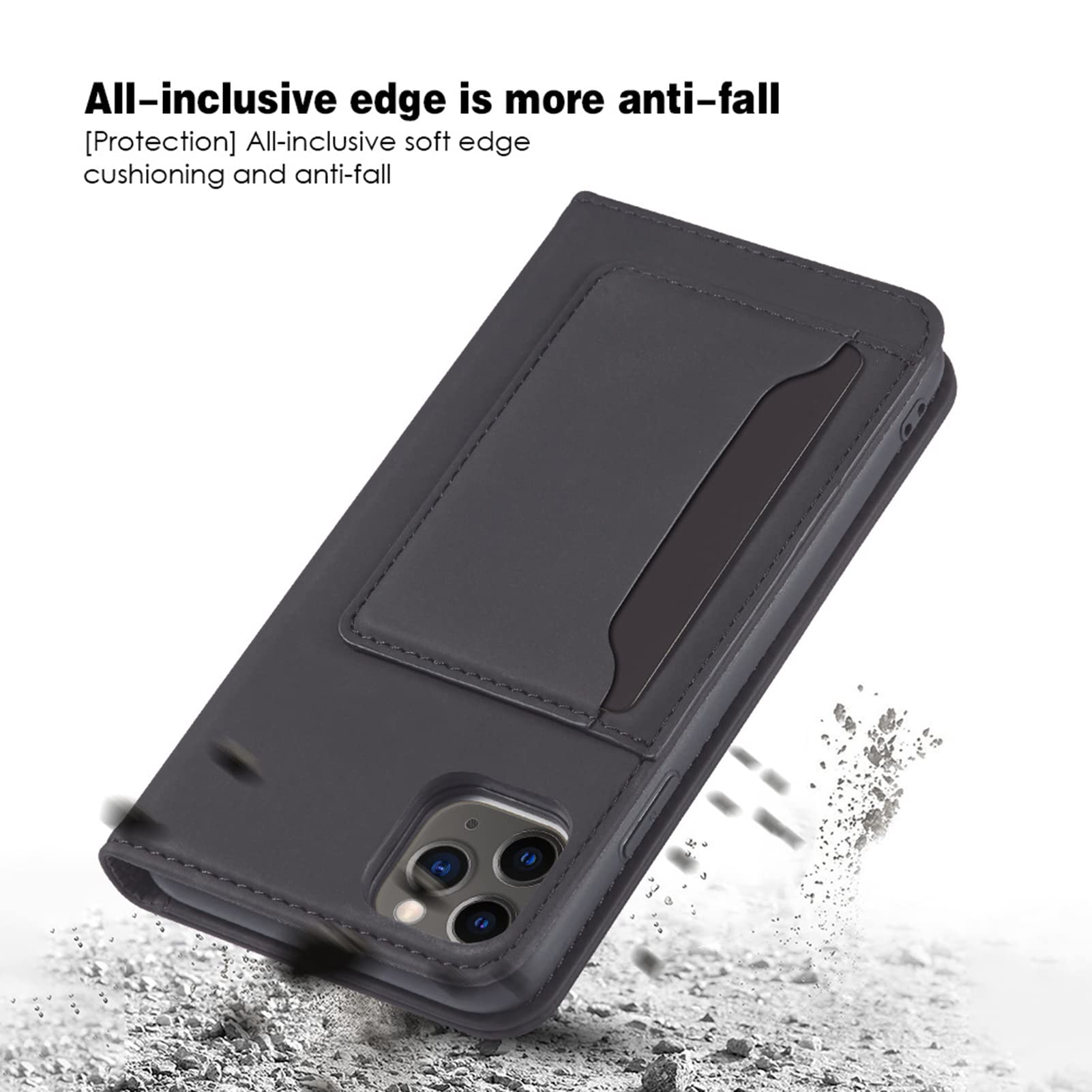 LOLFZ Custodia a portafoglio per iPhone 13 (6,1 pollici), in pelle sintetica di alta qualità, sottile, con scomparti per carte di credito, funzione di supporto, magnete integrato, antiurto, per iPhone