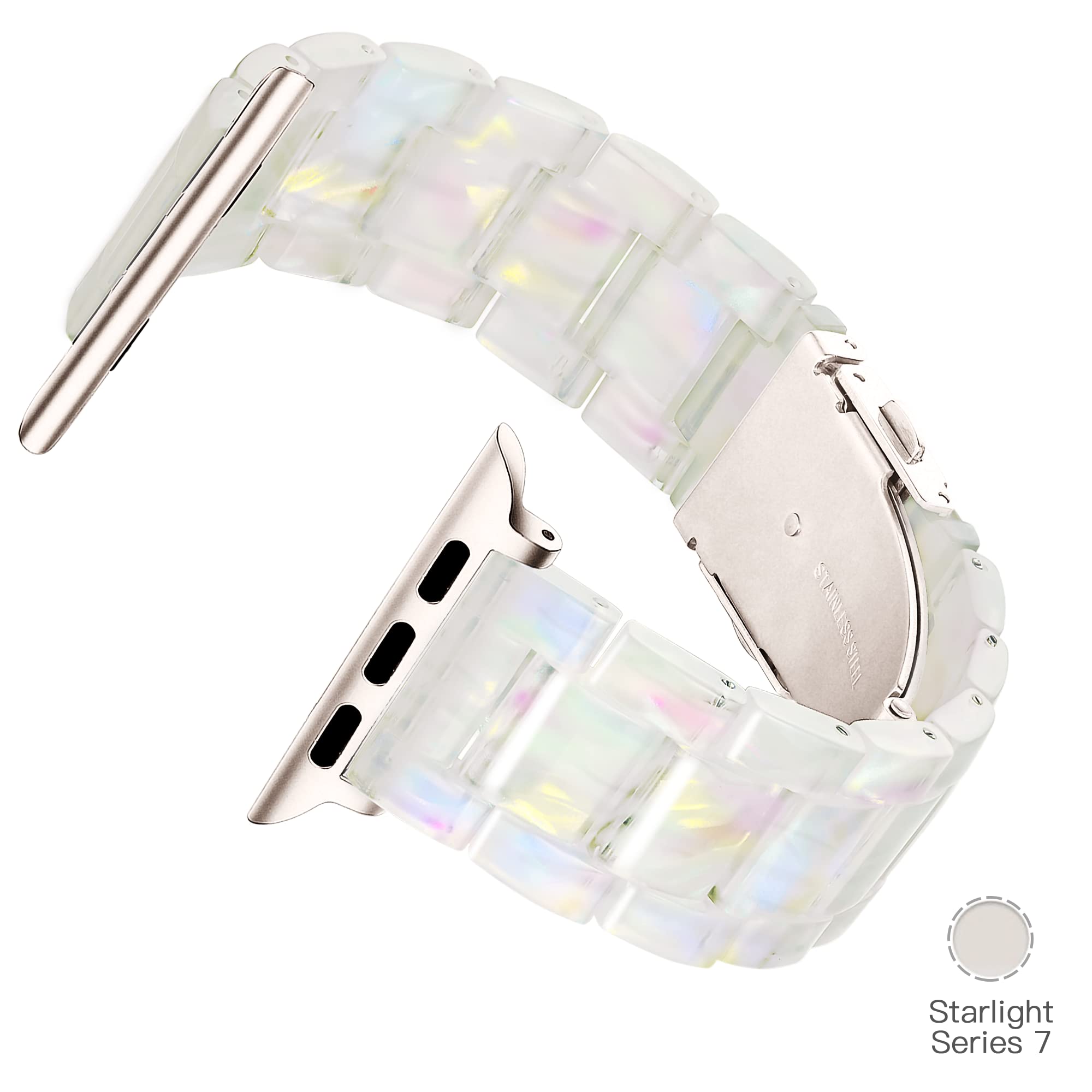 YGTIECS Starlight Resin Apple Watch Band 41mm for Women + 41mm Resin Case, Lightweight, Comfortable With Stainless Steel Buckle, Fashionable for iWatch Series SE Series 9 8 7 for Women Men