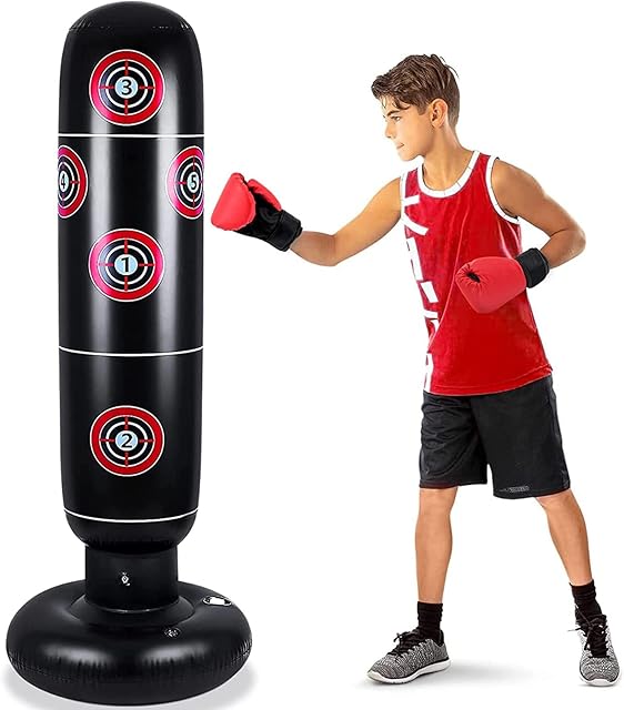 Leohome Kids Punch Bag, 63 Inch Inflatable Punching Bag Karate Gifts for Boys and Girls Fitness Boxing Bag for MMA, Practicing Karate, Taekwondo, and to Relieve Pent Up Energy, Blue