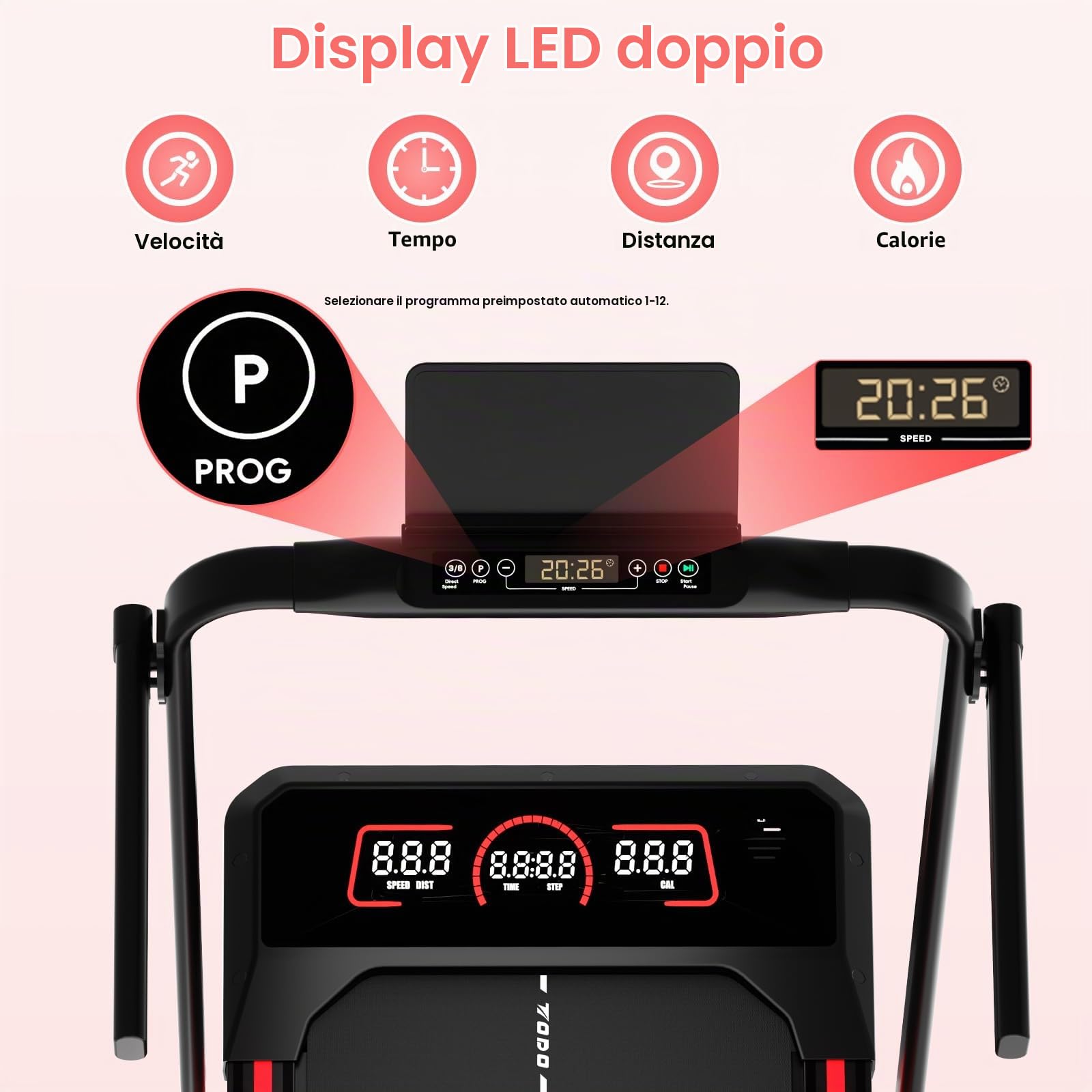 TODO Tapis Roulant Pieghevole con 10% Inclinazione manuale, 3.5HP Tapis Roulant per Casa Ufficio da 1-12 km/h, Elettrico Walking Pad & Treadmill con Diffusore Bluetooth, 12 Programmi, APP e Display