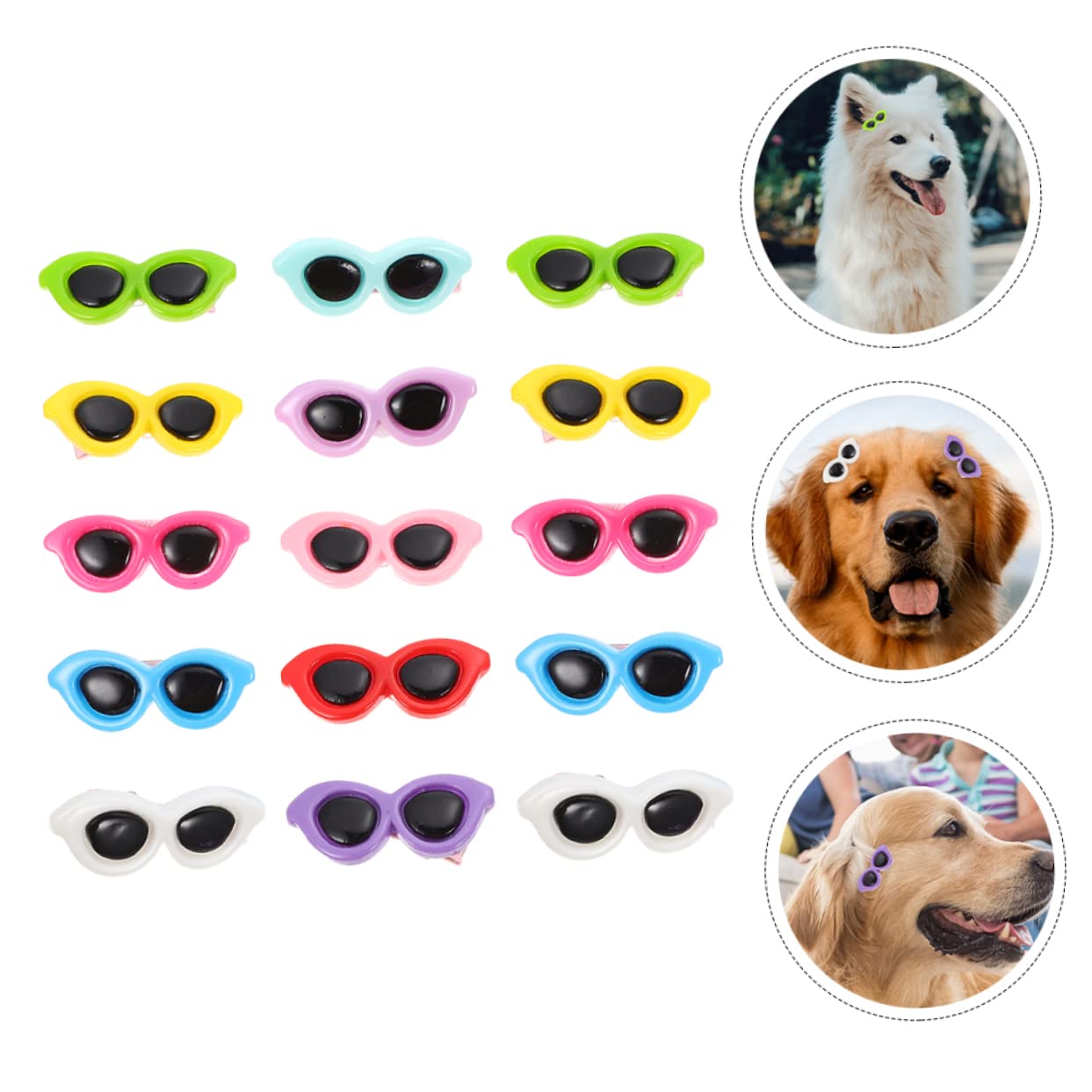 Happyyami 15Pcs Creative Pet Hairpins Sunglass Style Decorative Hair Clips for Dogs and Cats Lightweight Headwear for Parties and Everyday Use Pet Photo Props