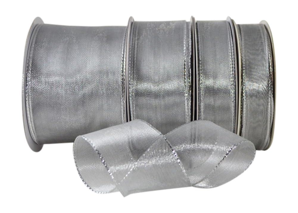 Ruban filaire chatoyant métallique Sheer argent pour loisirs créatifs et mariage