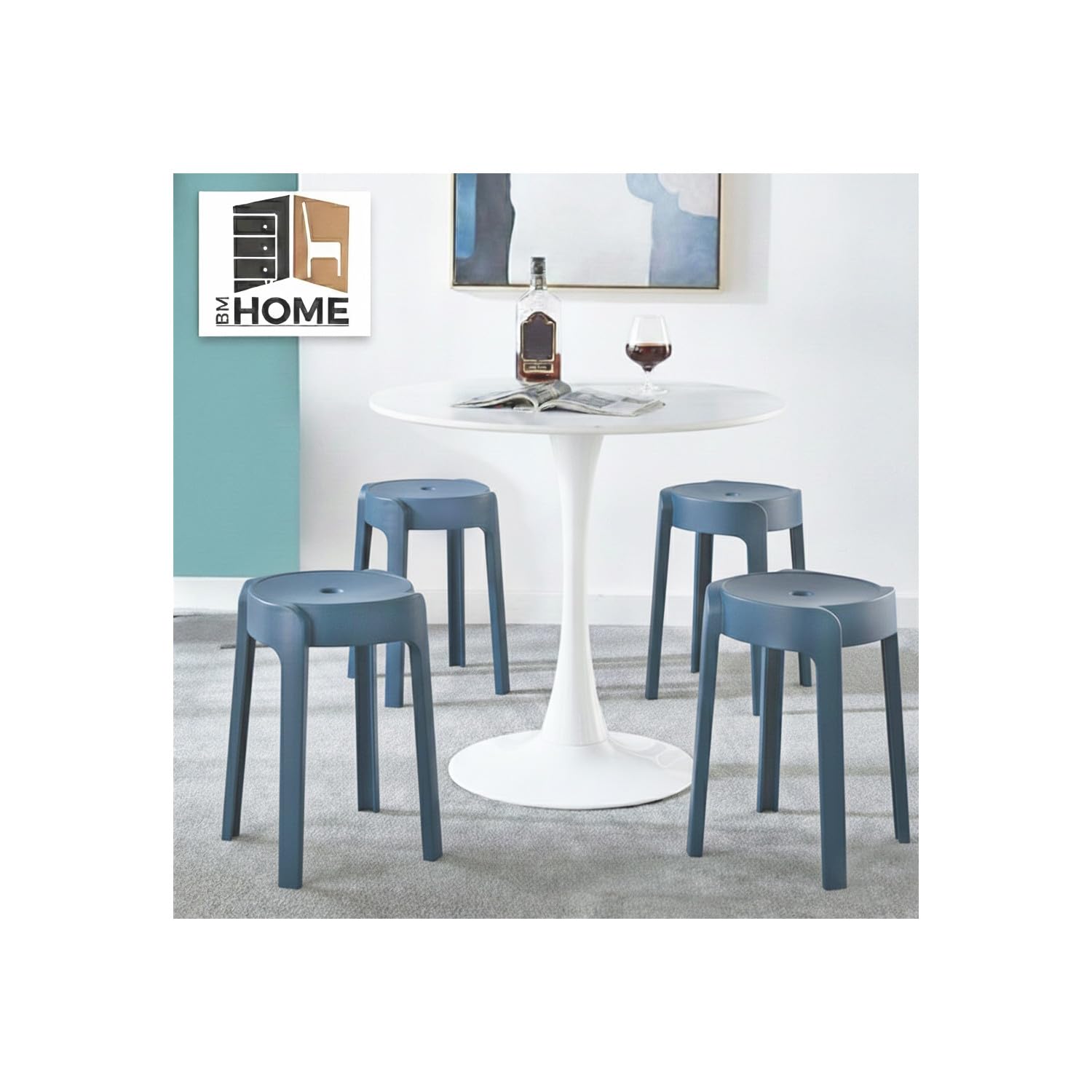 BM Home Tabourets Gigognes empilables en Plastique Bleu Foncé pour Maison Salle de Classe Cuisine Jardin