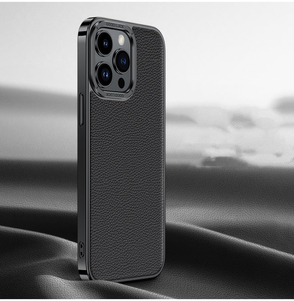 Étui en cuir véritable pour iPhone 12 Pro Max avec protection d'objectif en métal noir - 7