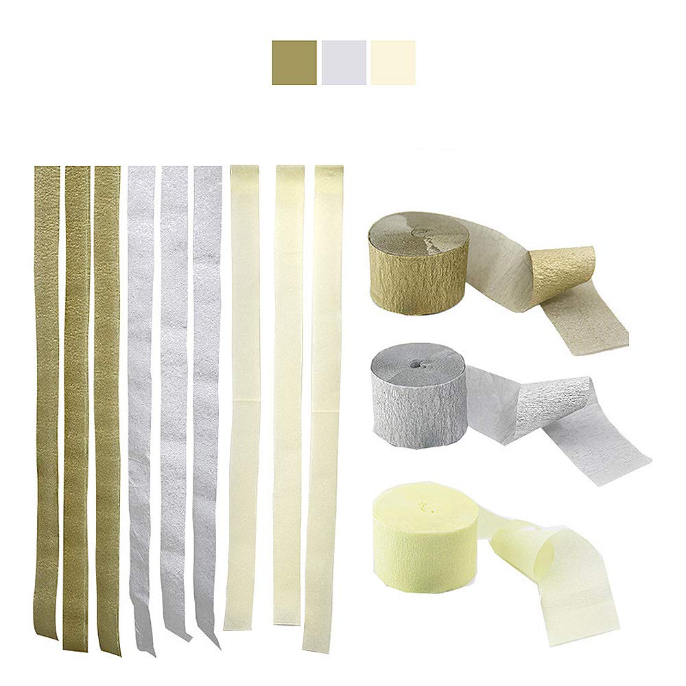 Binpeng Streamers Paper 216ft Long 1.77in Wide Champagne Kits Crepe Paper Streamers,3 Colors,Tassels Streamer Paper for Party Decorations Wedding,Festival,Baby Shower Decoration (Champagne-Mix)