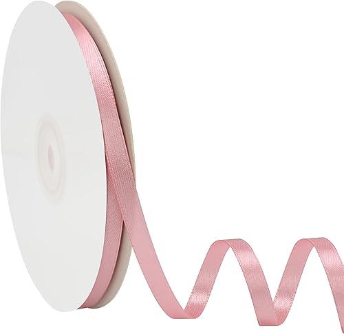 Cinta de satén rosa polvoriento de doble cara de 1/4 pulgadas x 50 yardas, cintas de poliéster polvorientas para envolver regalos, cinta de tela