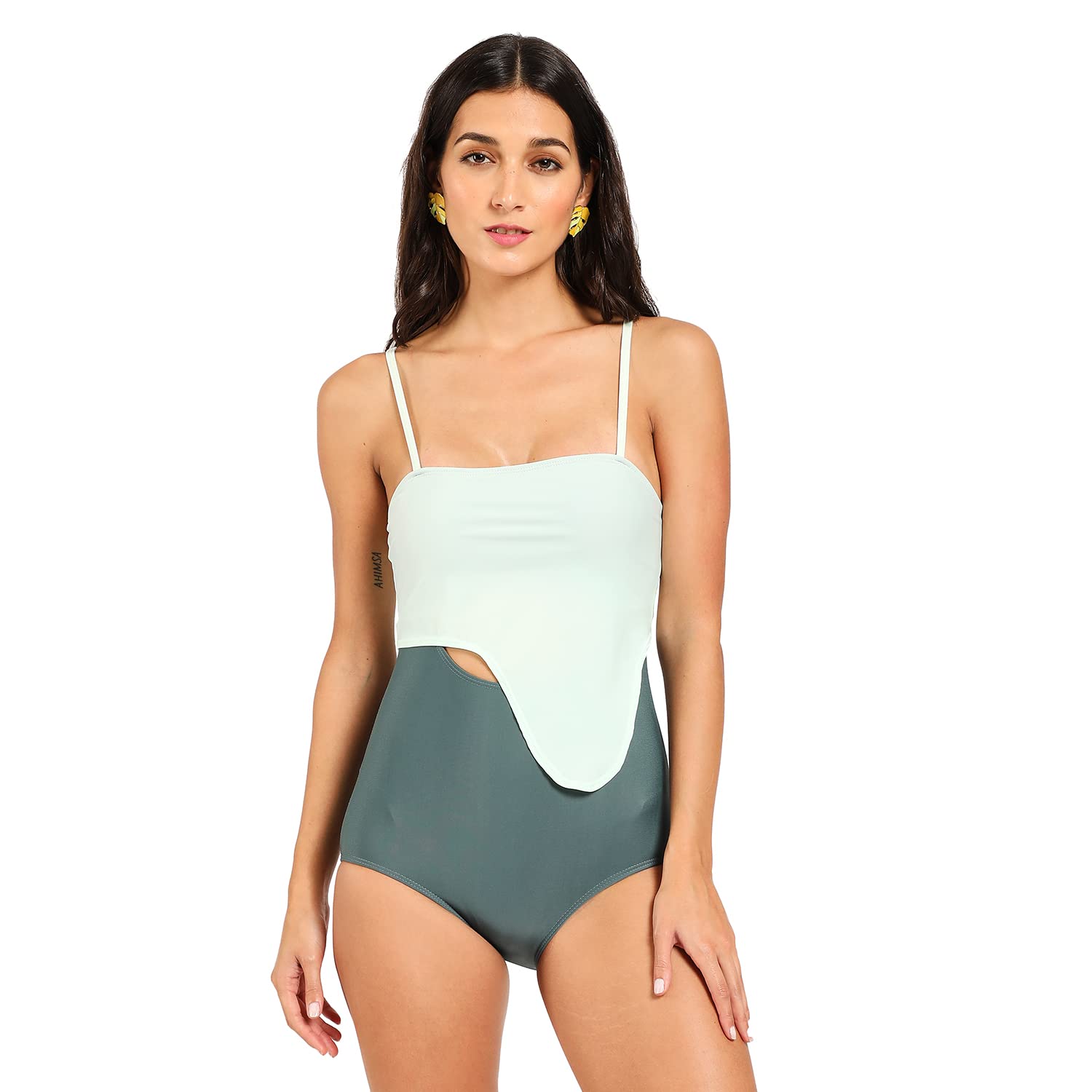 Haute Sauce Double Colour Strappy Swimsuit for Women | Green Color | Beachwear | Women's Clothing | Western | Swimwear | Swimming Costume for Ladies | Bikini | Beach Dress | Stylish