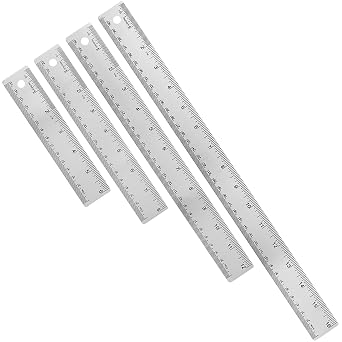 Metal Ruler with Cork Backing,6+8+12+16 Inch Stainless Steel Rulers 6 Inch 8 Inch 12 Inch 16 Inch Metal Ruler - Imperial and Metric - Non - Slip Prevent Ink Leakage ColorSilver